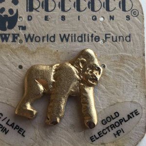 Gold Plated Gorilla Pin Roccoco Animals Wildlife